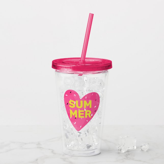 Liebe Summer Watermelon Heart Seeds Logo Rosa Acryltrinkbecher (Rückseite Ice)
