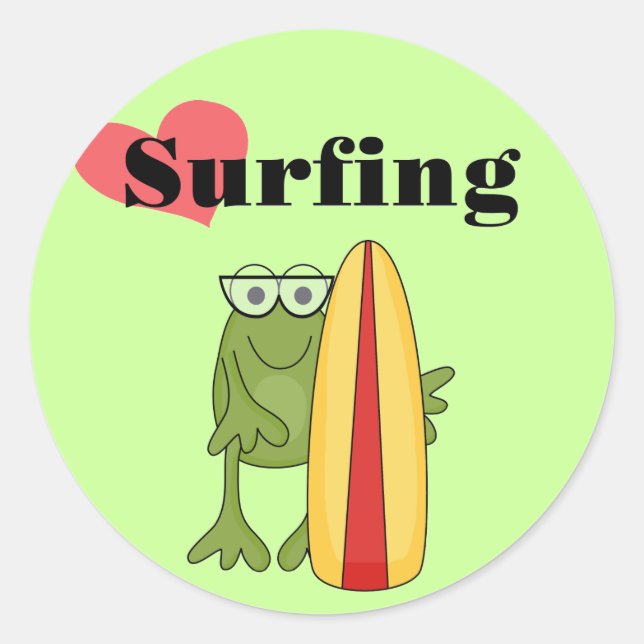 Liebe Surfen Frosch T - Shirt und Geschenke Runder Aufkleber (Vorderseite)