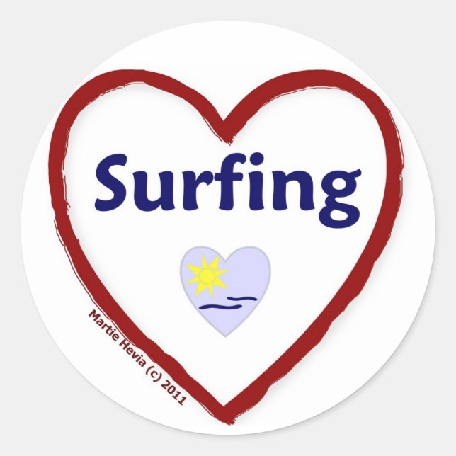 Liebe Surfen Runder Aufkleber (Vorderseite)