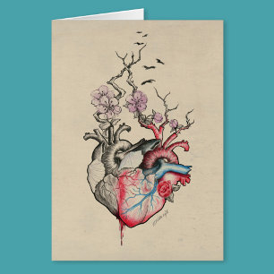 Liebe Surreal Anatomisches Herz Blumen Vintage-Kar