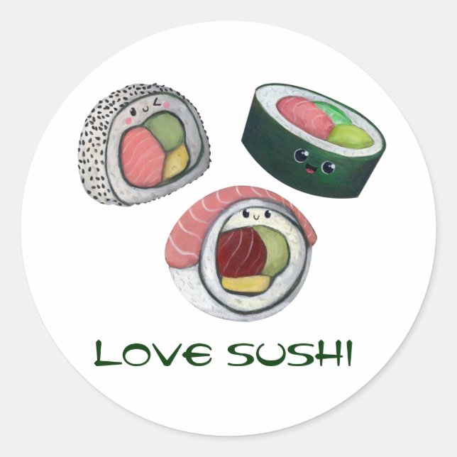Liebe Sushi Runder Aufkleber (Vorderseite)