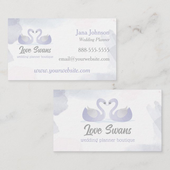 Liebe Swans Couples Wedding Planner Business Card Visitenkarte (Vorne/Hinten)