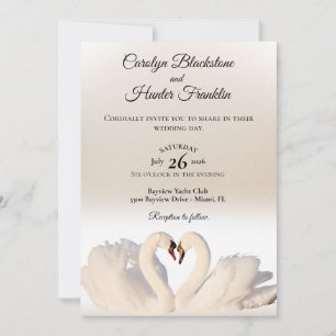 Liebe Swans on White and Cream Wedding Einladung