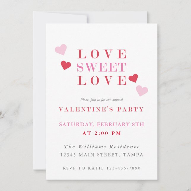 Liebe Sweet Liebe Valentinstag Party Einladung (Vorderseite)