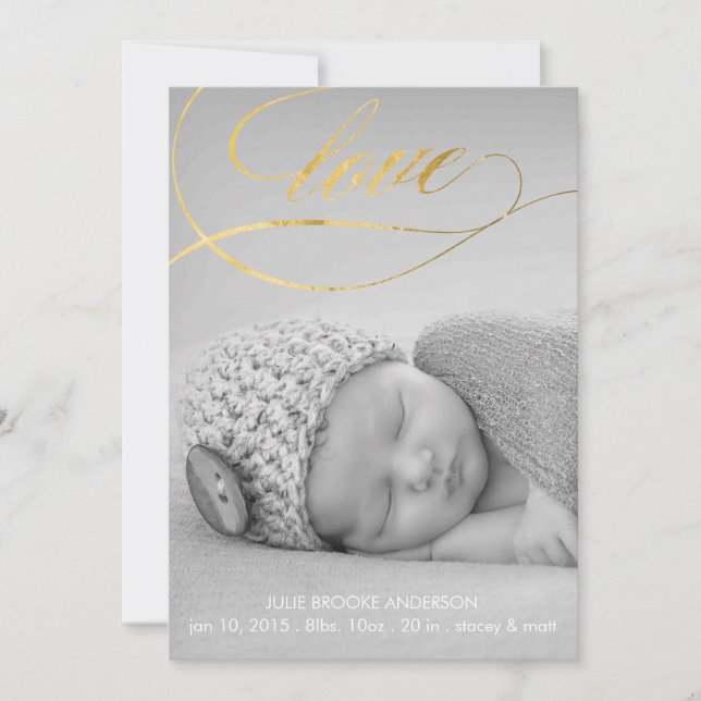 Liebe Swirl Baby Birth Announcement Foto Card Ankündigung (Vorderseite)