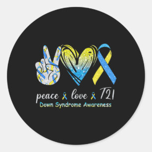 Liebe T21 Down Syndrome Awareness Blue Yellow Ribb Runder Aufkleber