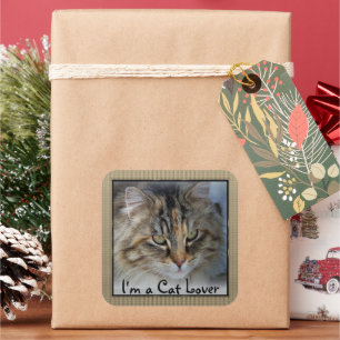 Liebe Tabby Cat Square Quadratischer Aufkleber