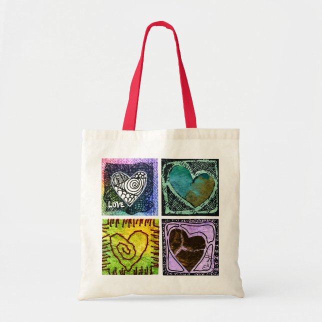Liebe-Taschen-Tasche - vier künstlerische Herzen Tragetasche (Vorne)