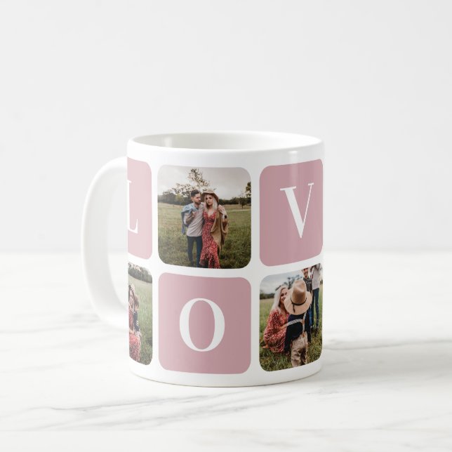 Liebe-Tasse für benutzerdefinierte rosa FotoCollag Kaffeetasse (Vorderseite Links)