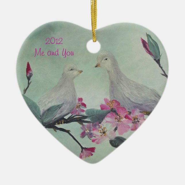 Liebe-Tauben-Verzierung mit kundengerechtem TEXT Keramik Ornament (Vorne)