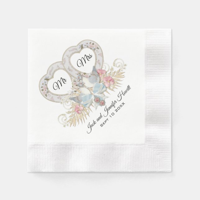 Liebe taucht Herzen und Blume Serviette (Vorderseite)