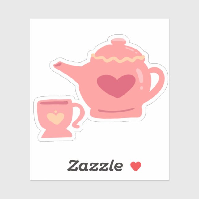 Liebe Teekanne & Tasse Aufkleber (Blatt)