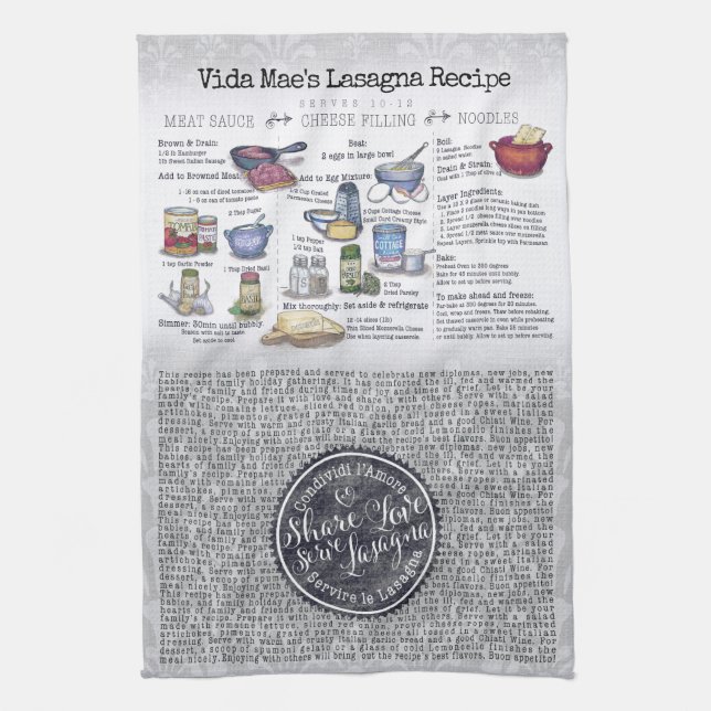 Liebe teilen Serve Lasagna Lasagna Recipe Tee Hand Geschirrtuch (Vertikal)