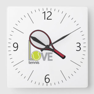 Liebe Tennis Quadratische Wanduhr