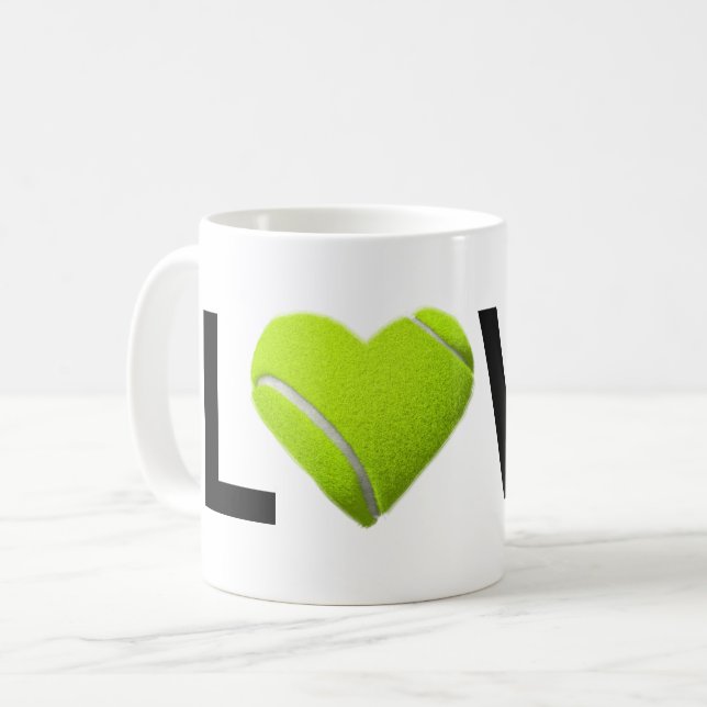 Liebe-Tennis-Tasse (Tennis-Ball-Herz) Kaffeetasse (Vorderseite Links)