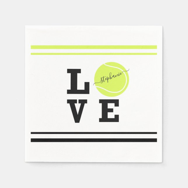 Liebe Tennis Vorname Gelber Ball Serviette (Vorderseite)