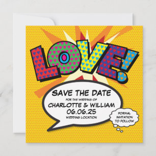 LIEBE Termin vormerken Lustig Retro Comic Buch Pop Save The Date
