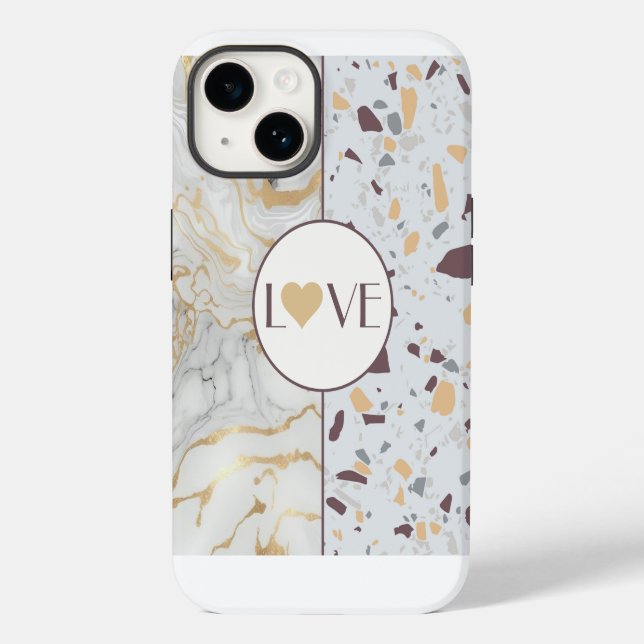 Liebe Terrazzo Marble iPhone Case mit Gold Heart (Rückseite)