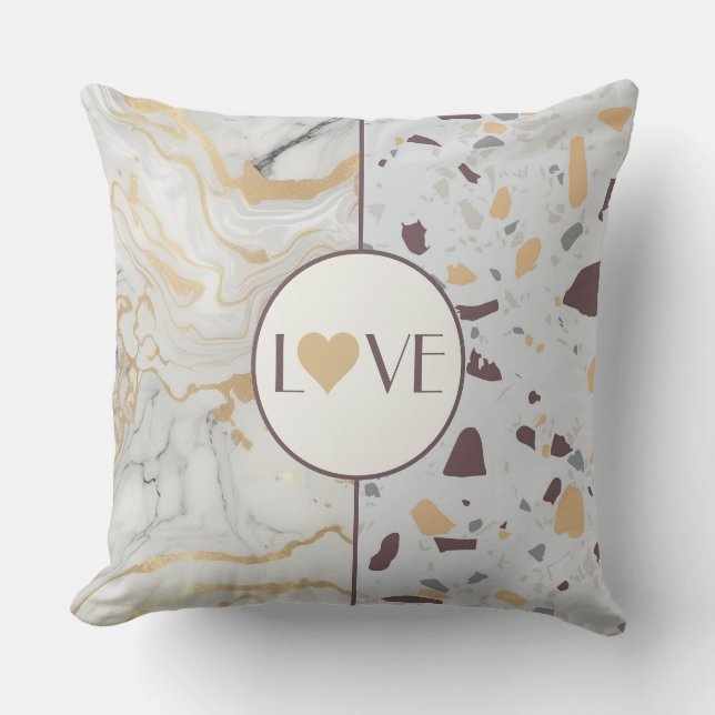 Liebe Terrazzo-Marmor mit Goldenen Herzklopfen Kissen (Vorderseite)