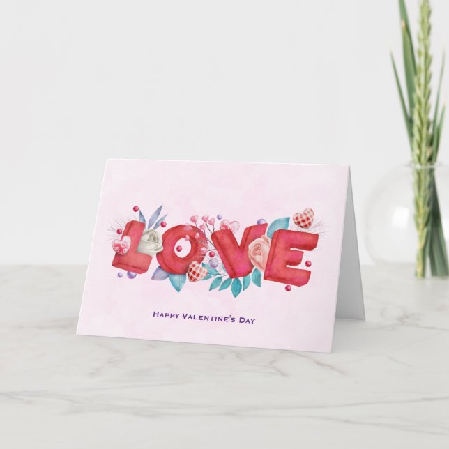 Liebe Text Fett Block Schriftart mit Blume Valenti Karte (Vorderseite)