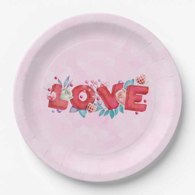 Liebe Text Fett Schriftart Farbe Pappteller (Vorderseite)