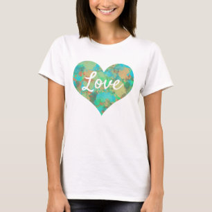 Liebe Text Herzform Grüne Abschnitte T-Shirt