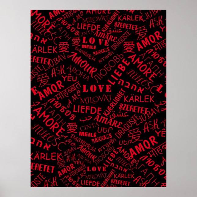Liebe Text Poster Multi Language Word - Ihre Farbe (Vorne)