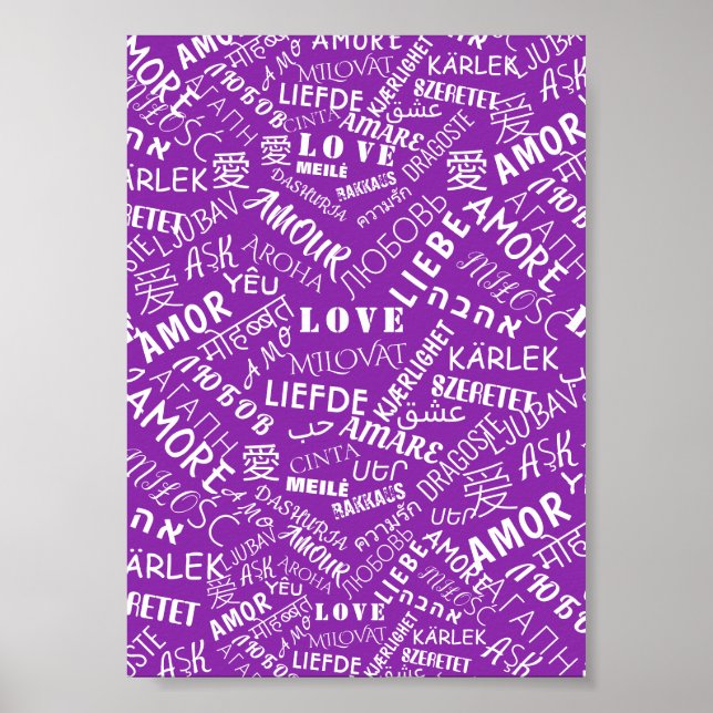 Liebe Text Poster Multi Language Word - Ihre Farbe (Vorne)