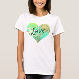 Liebe Textherz Form Grüne Blätter T-Shirt