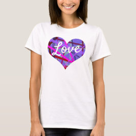 Liebe Textherz Form rosa und Lila Linien Muster T-Shirt