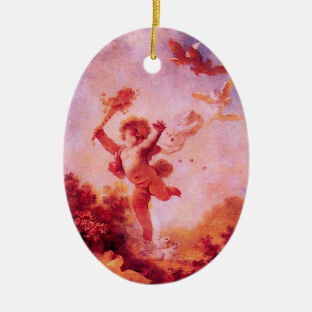LIEBE THE JESTER, KUPID MONOGRAM Red Ruby Heart Keramikornament (Vorne)