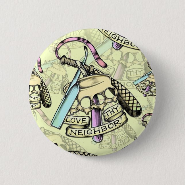 Liebe thy Nachbarhand gezeichnetes Grafikmuster Button (Vorderseite)