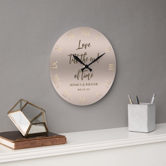 Liebe Time Blush Wedding Jubiläum Chic Keepake Große Wanduhr (Büro)