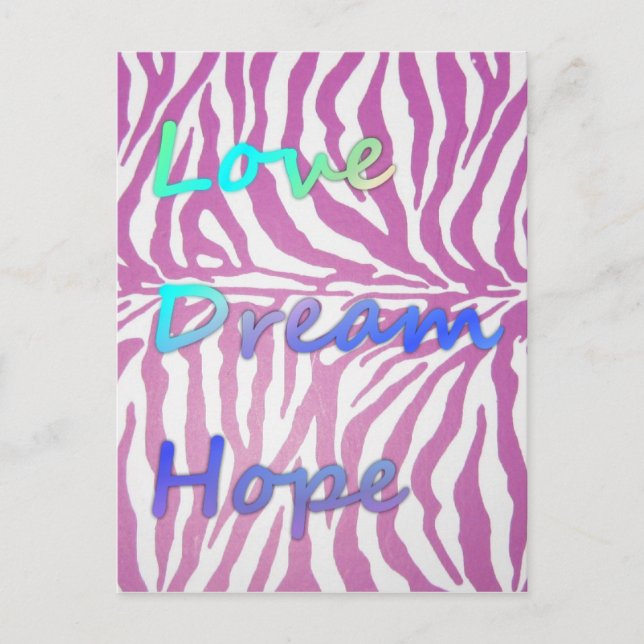 Liebe, Traum, Hoffnung Zebra Print Postcard Postkarte (Vorderseite)