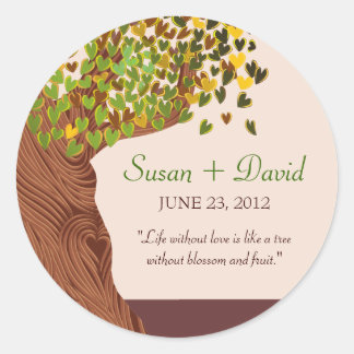 Liebe Tree Falling Heart Blätter Wedding Invite Runder Aufkleber
