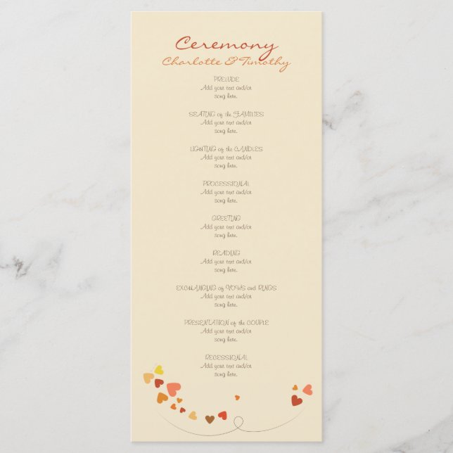 Liebe Tree Hearts Hochzeitsprogramm Programm (Vorderseite)