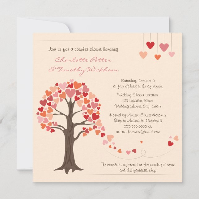 Liebe Tree Hearts Polterabend Einladung (Vorderseite)