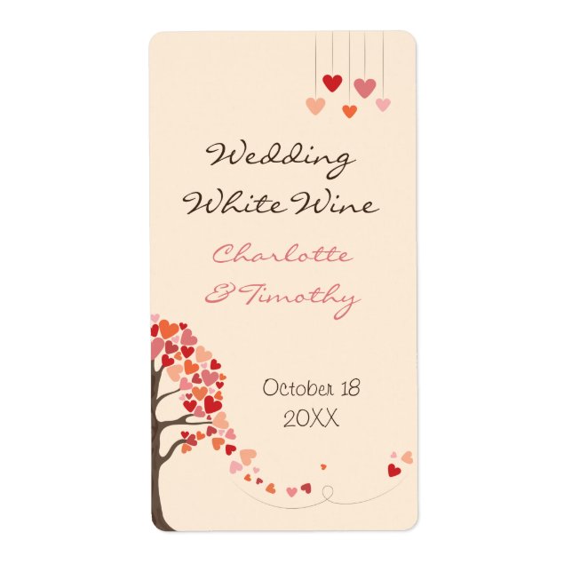 Liebe Tree Hearts Wedding Wine Label (Vorne)