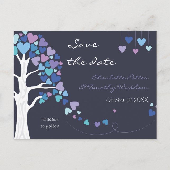 Liebe Tree Herts WinterWedding Save the Date Ankündigungspostkarte (Vorderseite)