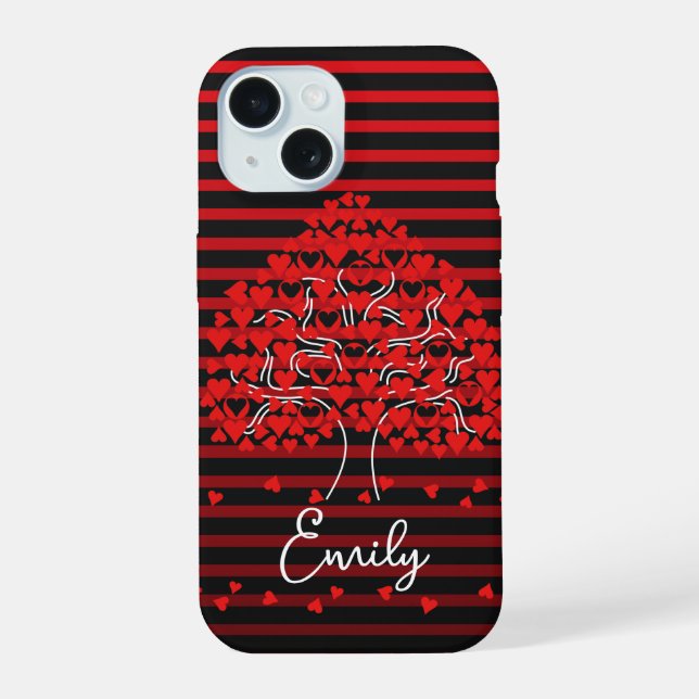 Liebe Tree iPhone Case Red Black Stripe 15 Hülle (Rückseite)