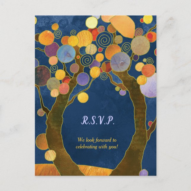 Liebe Trees Royal Blue Wedding RSVP Einladungspostkarte (Vorderseite)