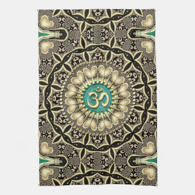 Liebe Tribal Black Gold OM Mandala Wohngestaltung Geschirrtuch (Vertikal)