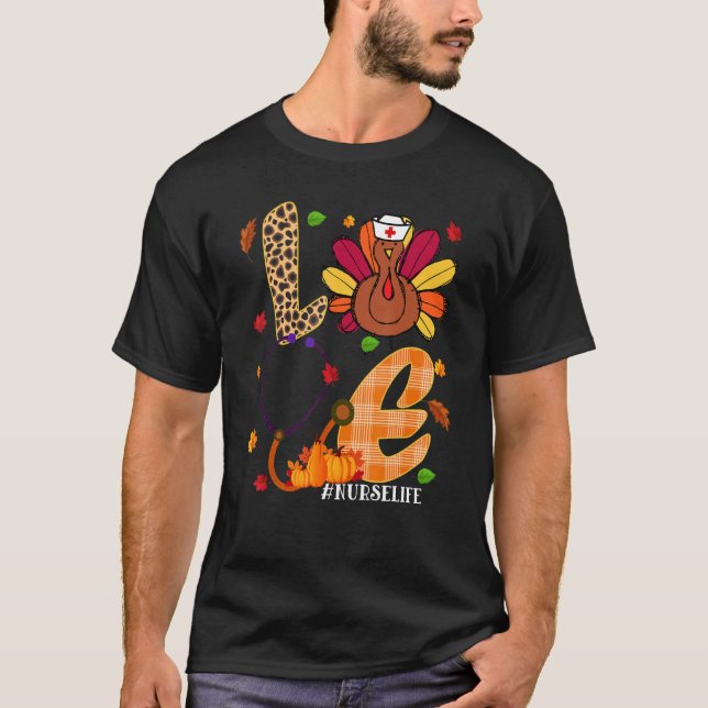 Liebe Türkei Stethoscope Nurse Life Erntedank Fa T-Shirt (Vorderseite)