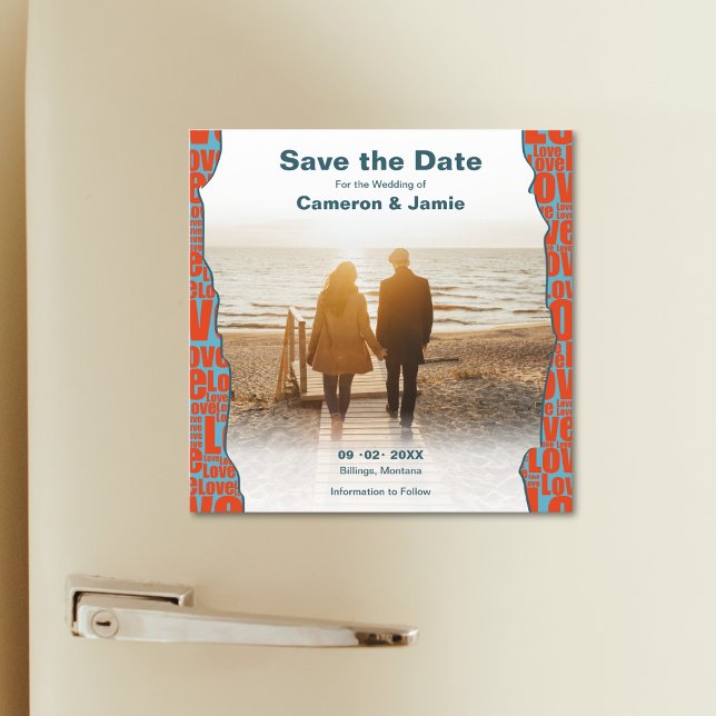 Liebe Typografie Border Your Foto Save the Date Magneteinladung (Love Typography Border Your Photo Save the Date Magnetic Invitation)