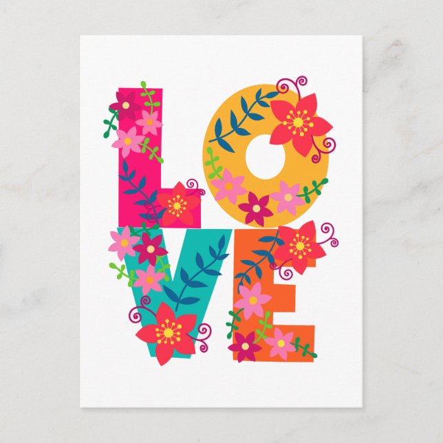 LIEBE Typografie-Clipart, Blumendesign Postkarte (Vorderseite)