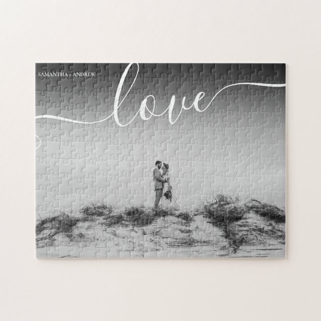 Liebe Typografie Drehbuch Schwarz-weiß Hochzeit Fo (Horizontal)