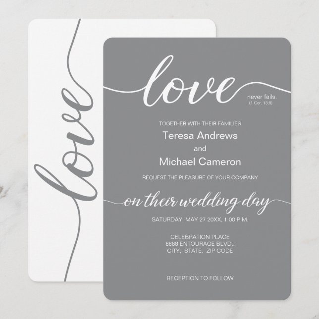 Liebe Typografie Elegantes Hochzeitsskript Einladung (Vorne/Hinten)