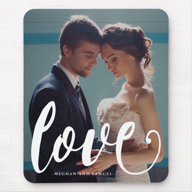 Liebe Typografie Foto und Name Mousepad (Vorne)
