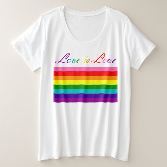 Liebe Typografie Gay Pride LGBT Rainbow Flag Große Größe T-Shirt (Design vorne)