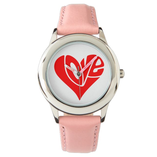 Liebe Typografie in Herzform Armbanduhr (Vorderseite)